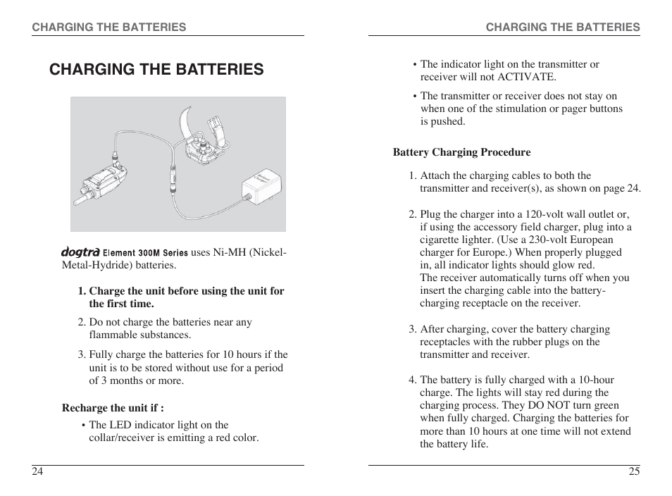 Charging the batteries | Dogtra 300M Series User Manual | Page 14 / 20