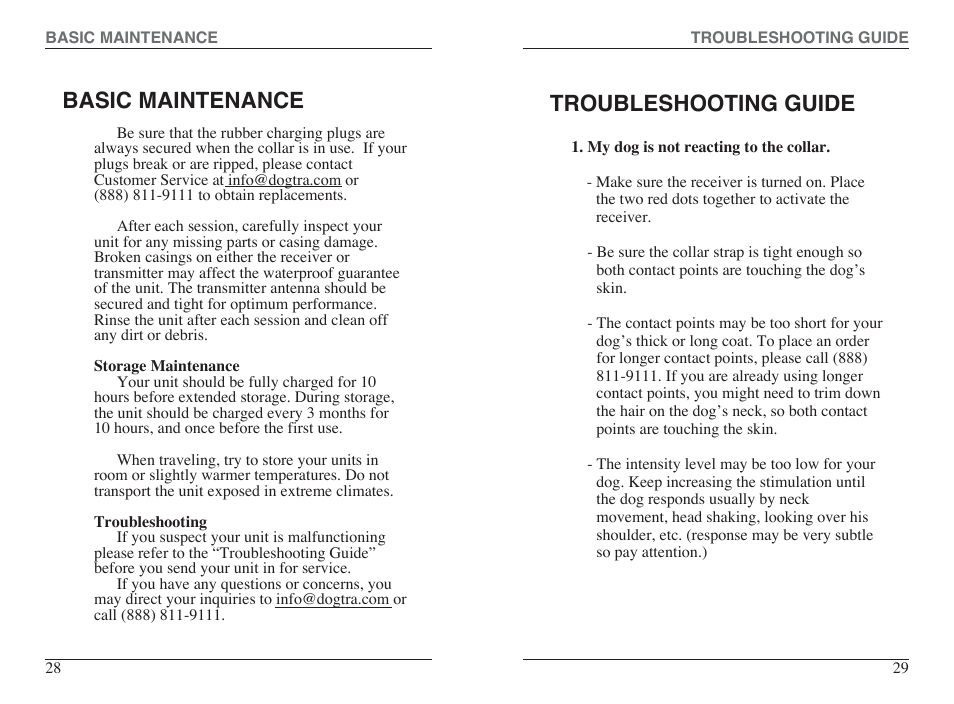 Troubleshooting guide basic maintenance | Dogtra 300M Series User Manual | Page 16 / 20