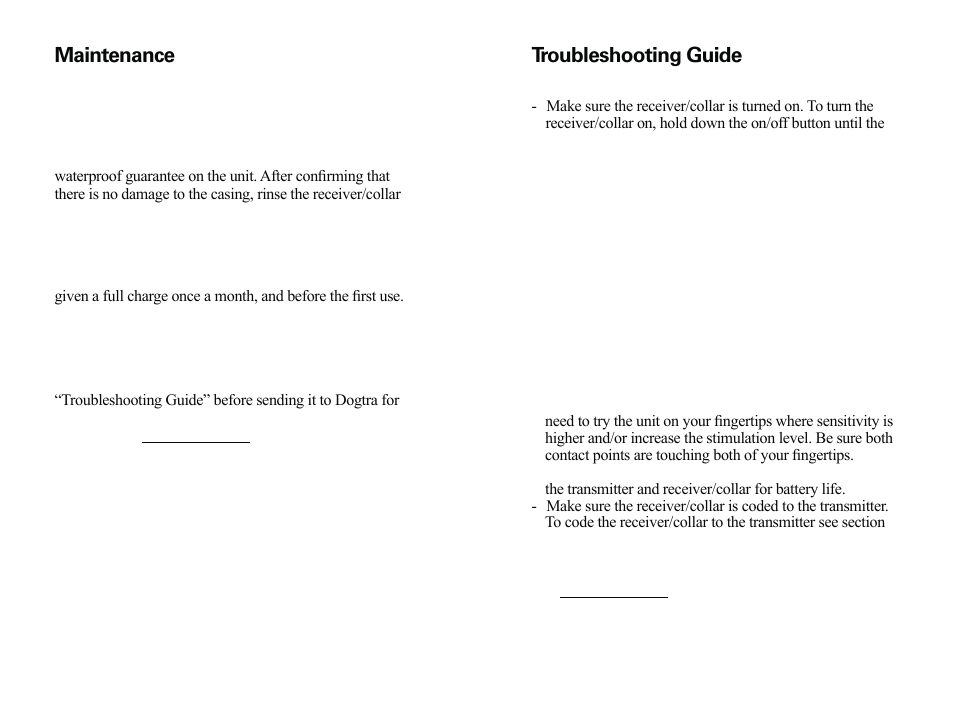 Maintenance, Troubleshooting guide | Dogtra ARC User Manual | Page 14 / 16