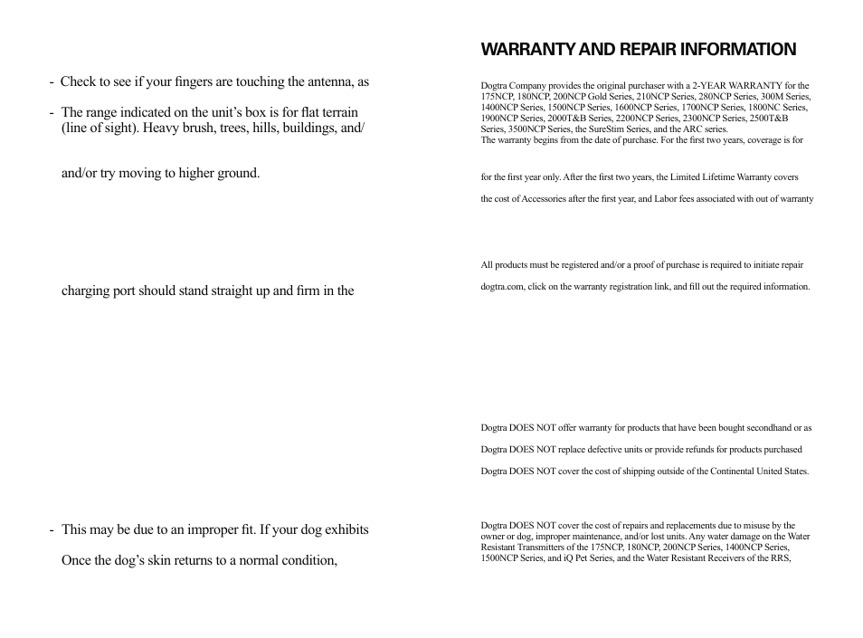 Warranty and repair information | Dogtra ARC User Manual | Page 15 / 16