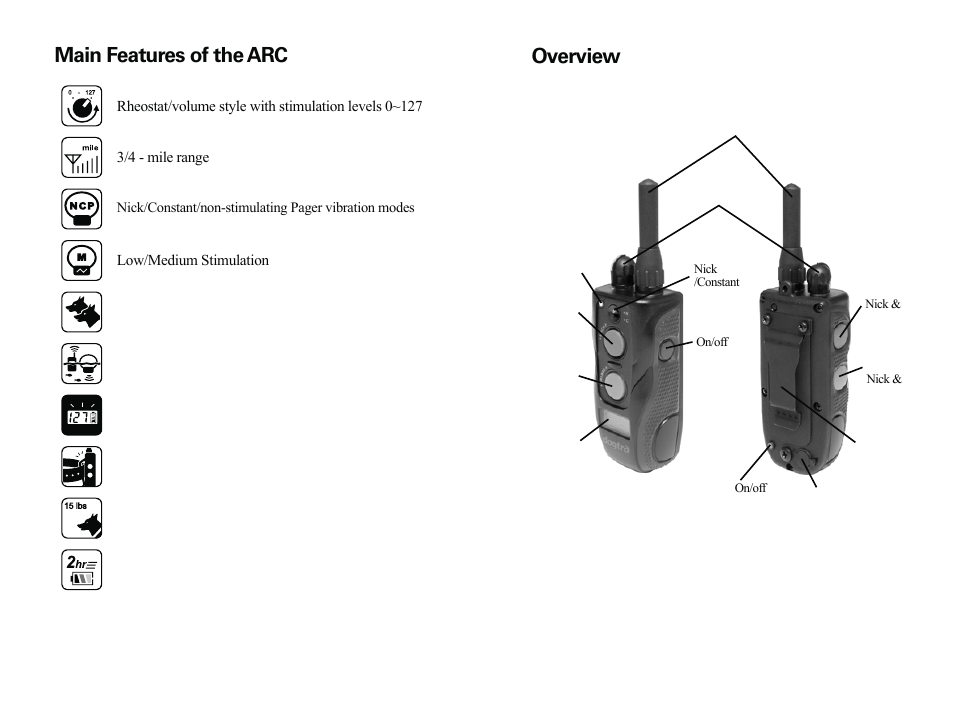 Main features of the arc, Overview | Dogtra ARC User Manual | Page 5 / 16