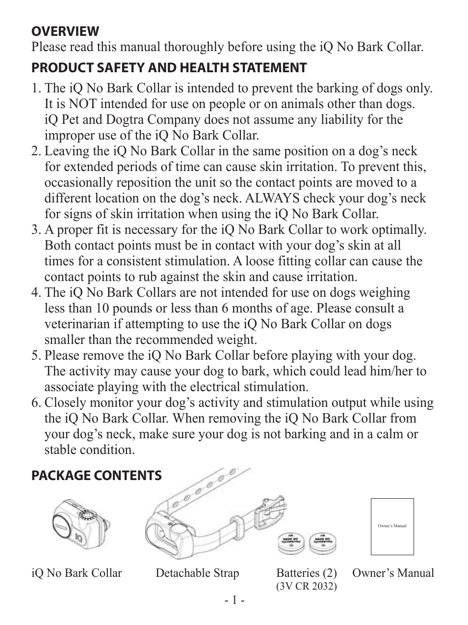 Dogtra iQ No Bark Collar User Manual | Page 2 / 8