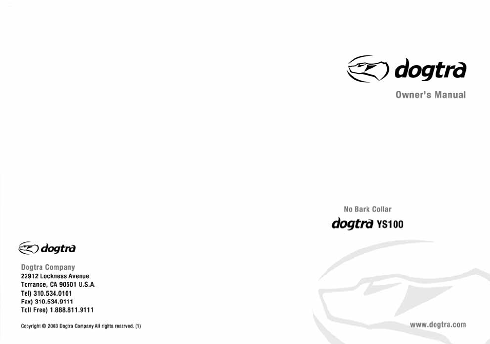 Dogtra YS100 User Manual | 8 pages