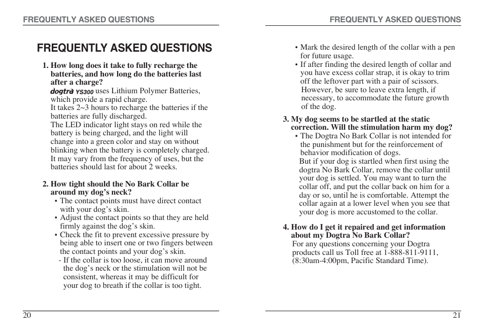 Frequently asked questions | Dogtra YS300 User Manual | Page 11 / 12