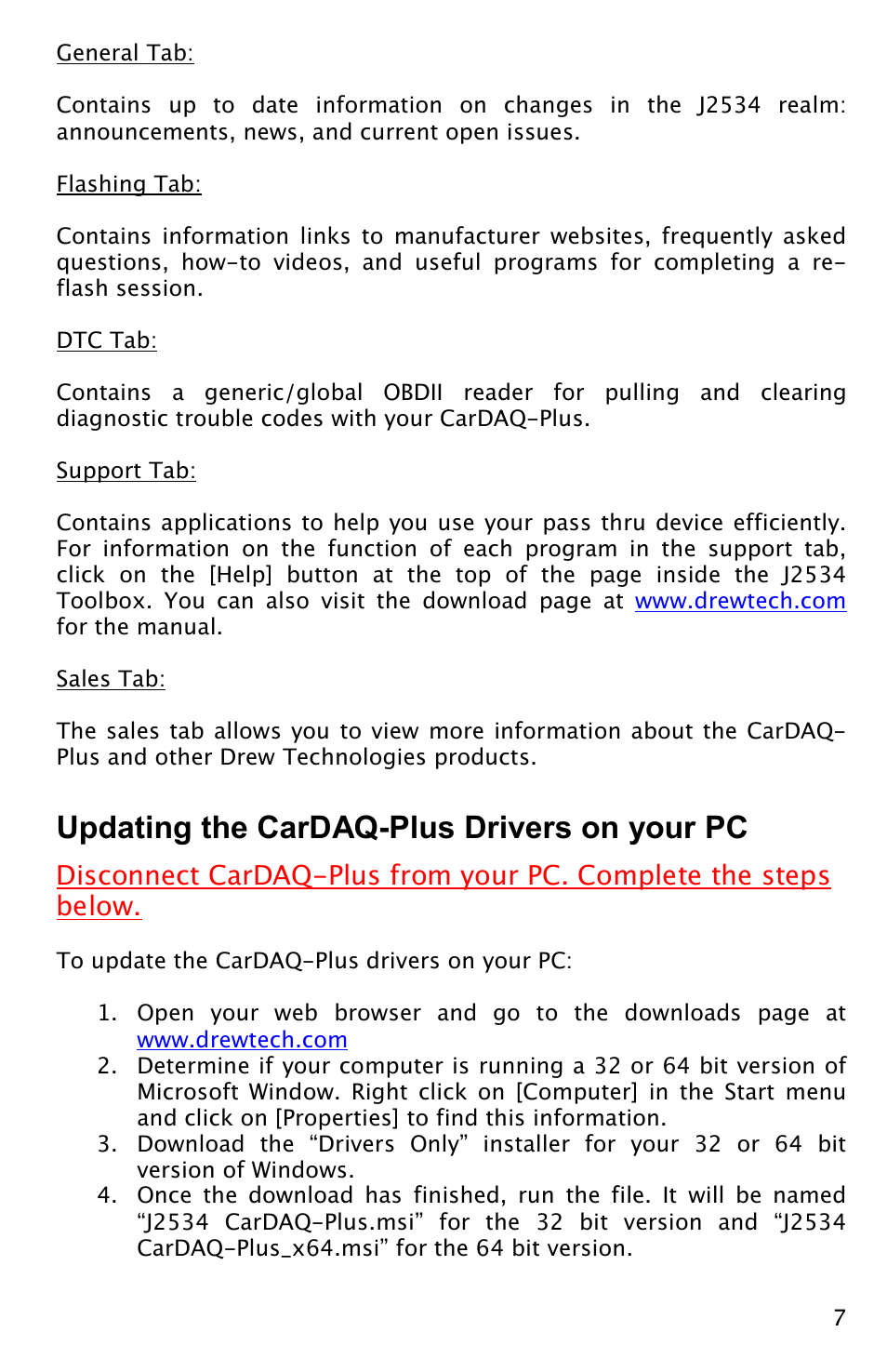 Updating the cardaq-plus drivers on your pc | Drew Technologies CarDAQ-Plus User Manual | Page 7 / 16