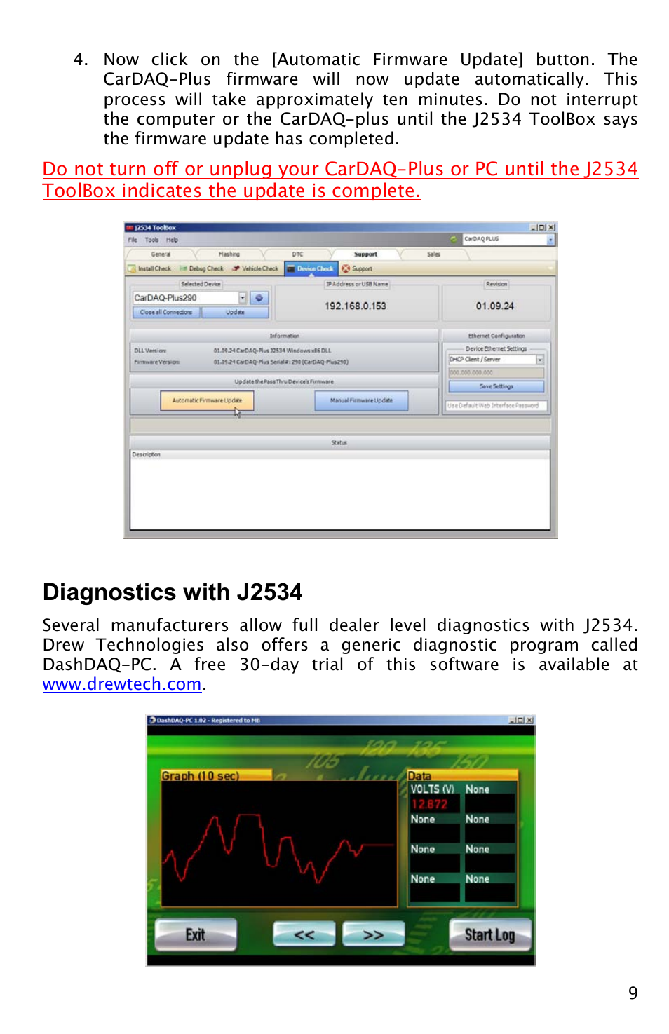 Diagnostics with j2534 | Drew Technologies CarDAQ-Plus User Manual | Page 9 / 16