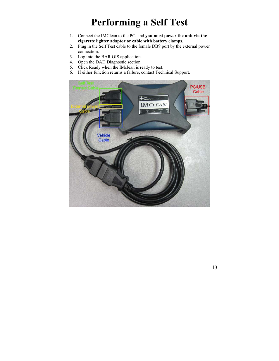 Performing a self test | Drew Technologies IMclean? DAD User Manual | Page 13 / 16