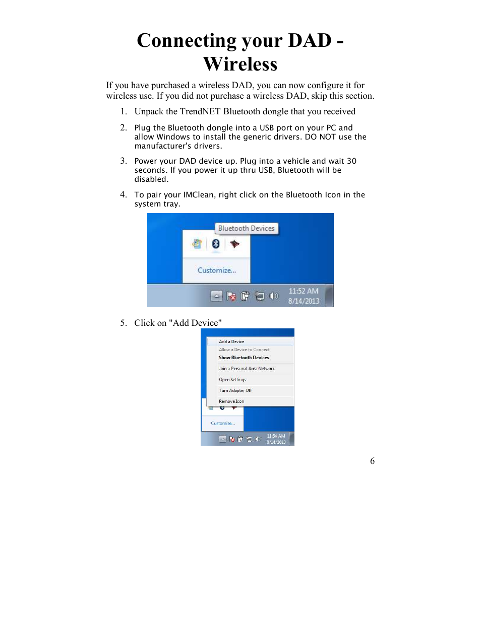 Connecting your dad - wireless | Drew Technologies IMclean? DAD User Manual | Page 6 / 16