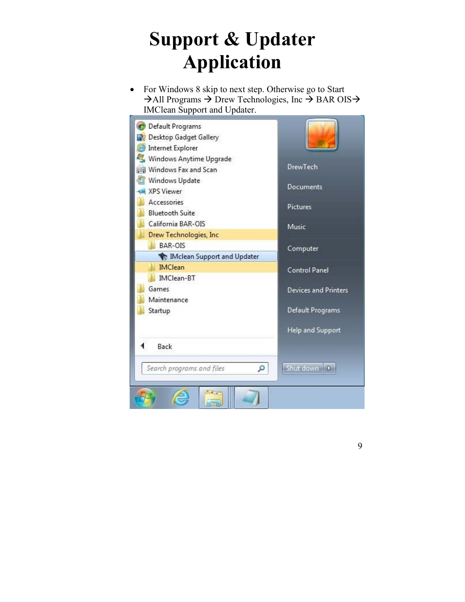 Support & updater application | Drew Technologies IMclean? DAD User Manual | Page 9 / 16