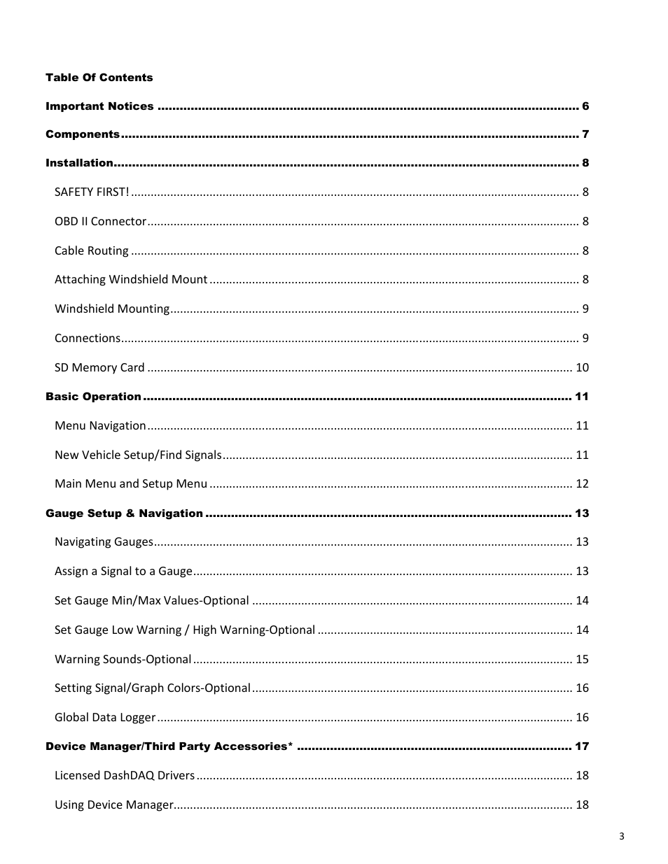 Drew Technologies DASHDAQ-XL User Manual | Page 3 / 47