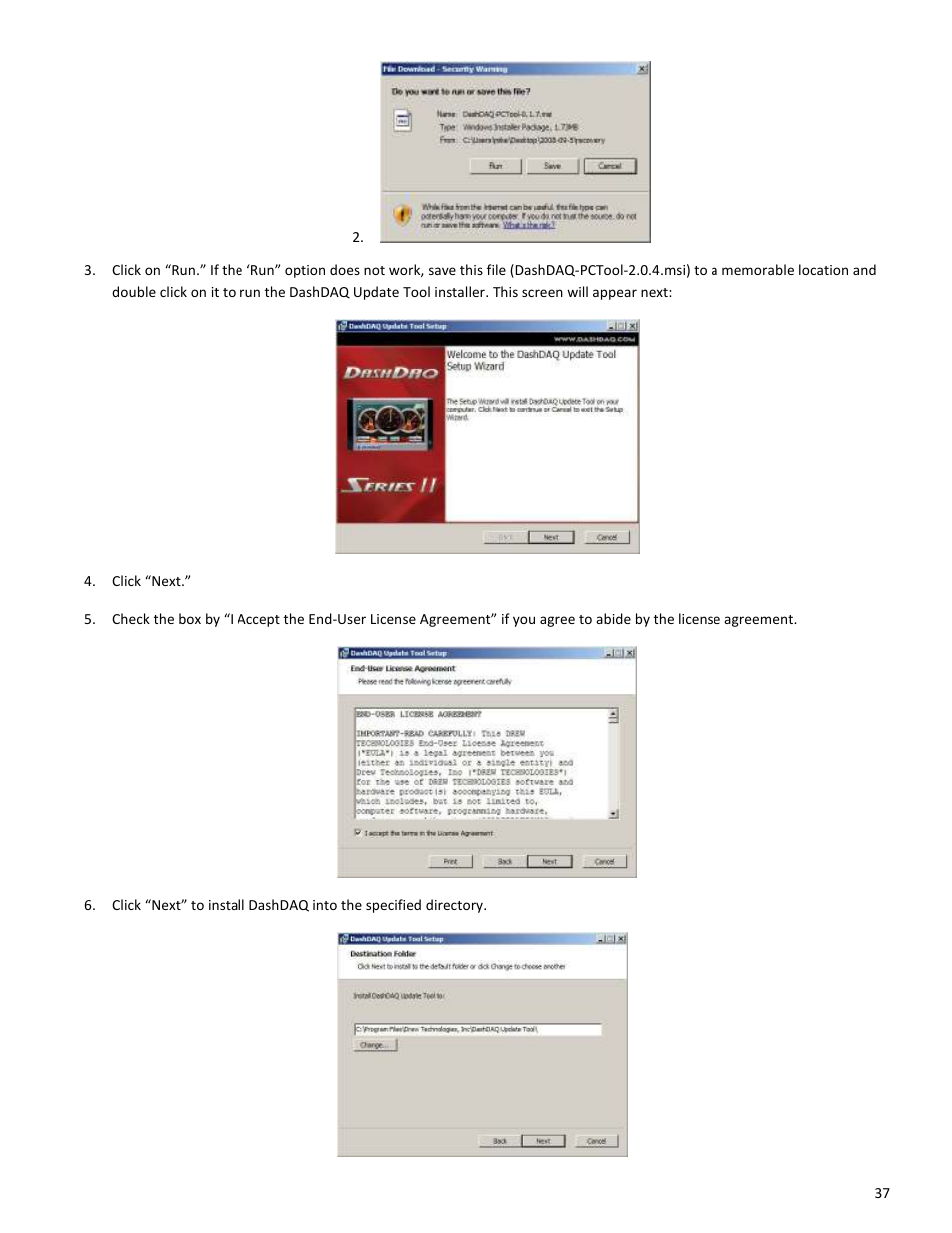 Drew Technologies DASHDAQ-XL User Manual | Page 37 / 47