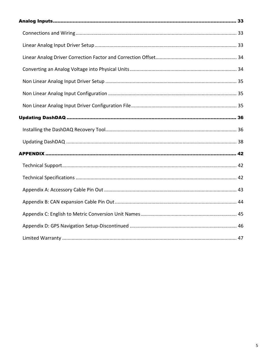 Drew Technologies DASHDAQ-XL User Manual | Page 5 / 47