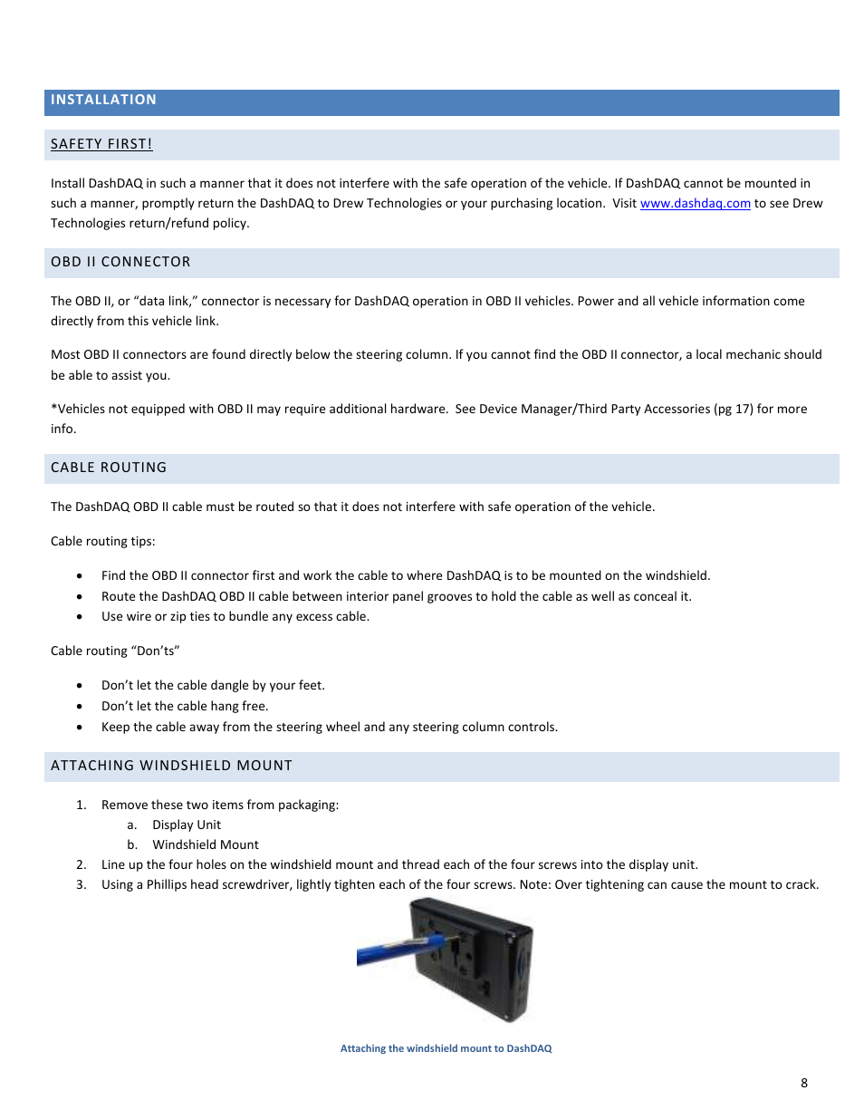 Drew Technologies DASHDAQ-XL User Manual | Page 8 / 47