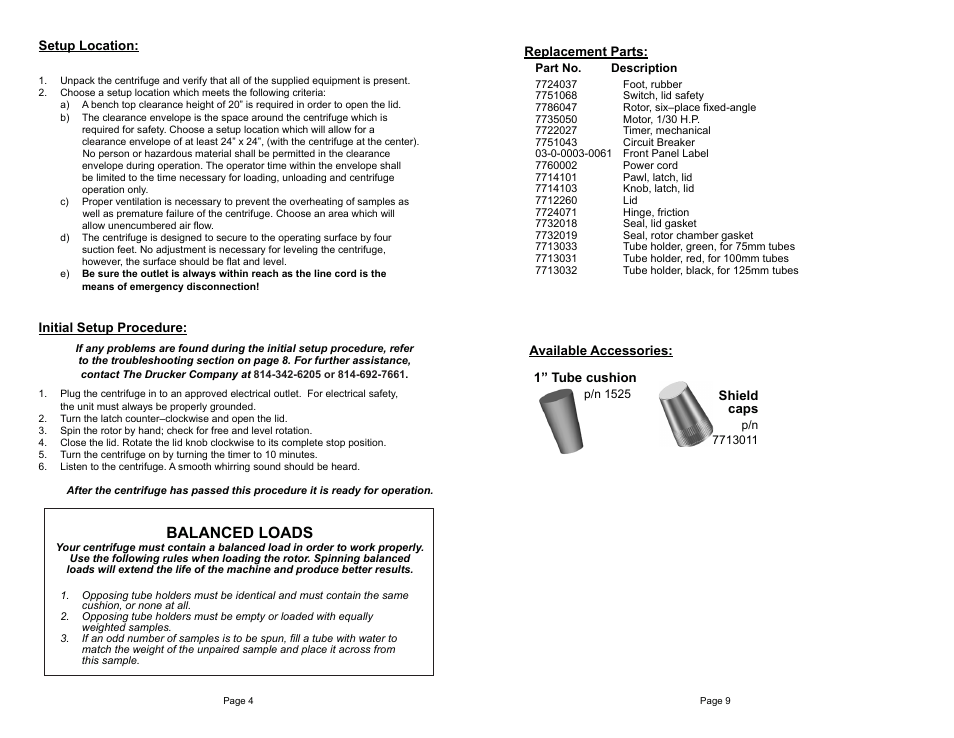 Balanced loads | Drucker Diagnostics Model 614B Centrifuge User Manual | Page 4 / 6