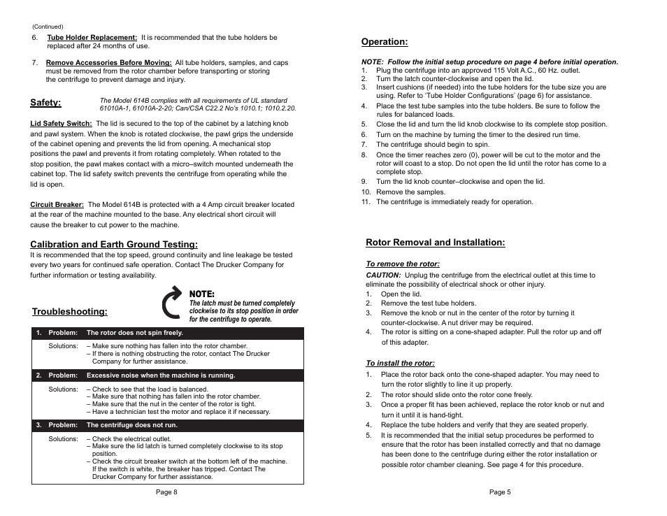 Drucker Diagnostics Model 614B Centrifuge User Manual | Page 5 / 6