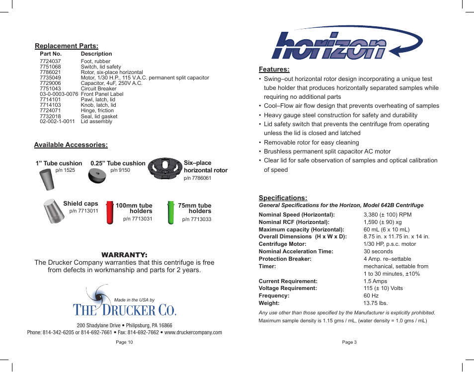 Drucker Diagnostics Model 642B Centrifuge User Manual | Page 3 / 6