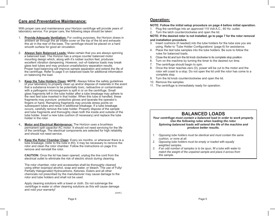 Balanced loads | Drucker Diagnostics Model 642B Centrifuge User Manual | Page 5 / 6