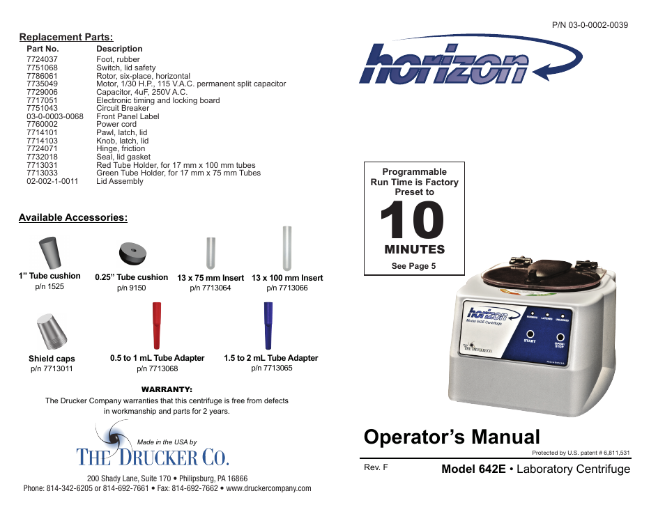 Drucker Diagnostics Model 642E Centrifuge User Manual | 6 pages