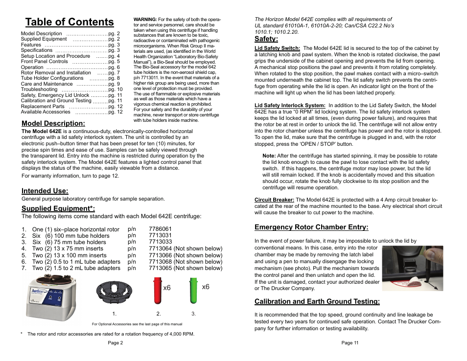 Drucker Diagnostics Model 642E Centrifuge User Manual | Page 2 / 6