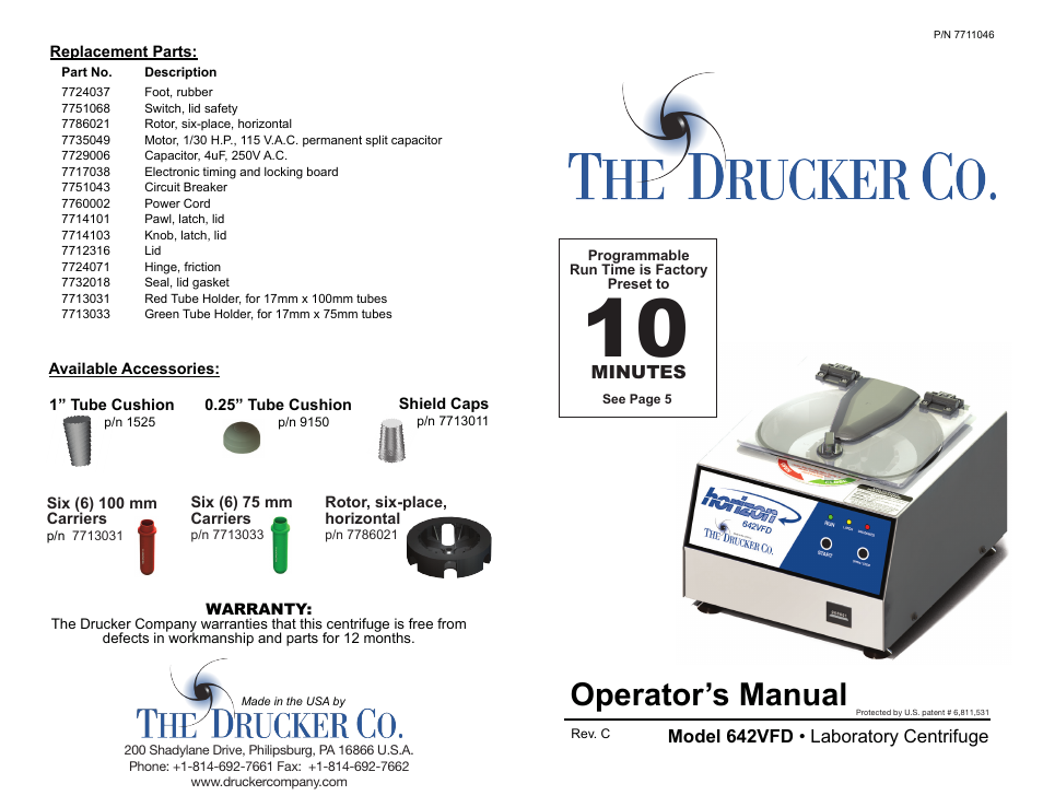 Drucker Diagnostics Model 642VFD Centrifuge User Manual | 7 pages