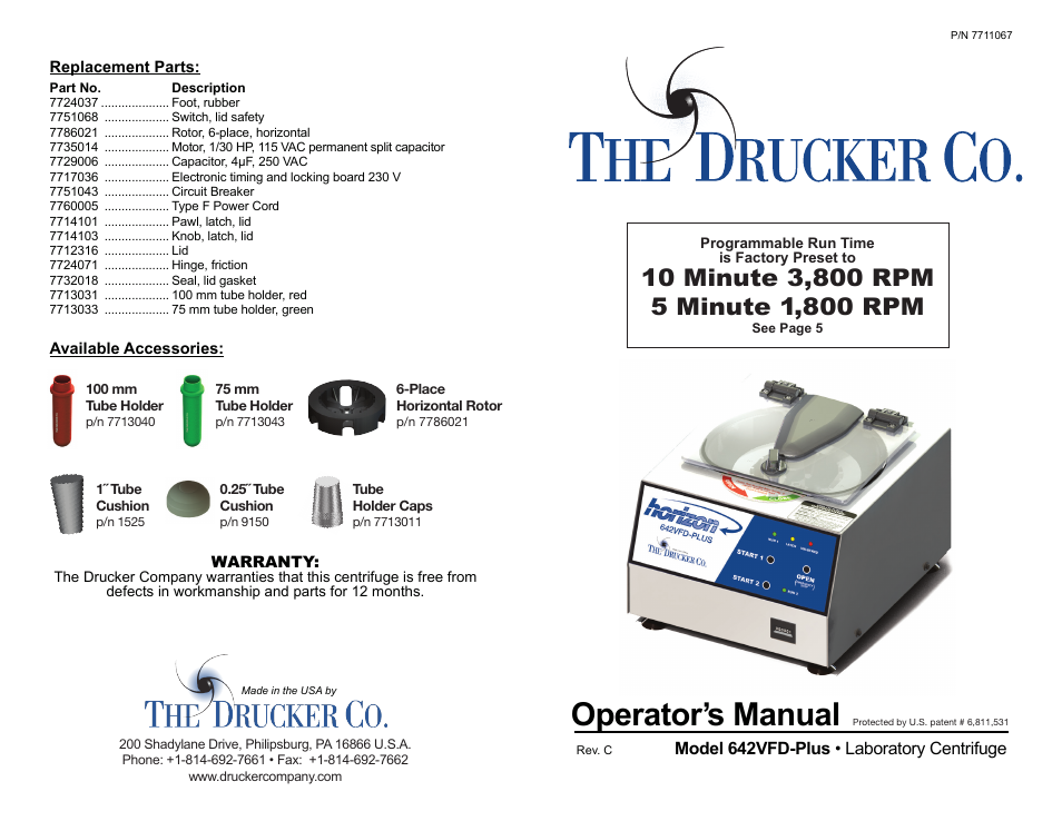 Drucker Diagnostics Model 642VFD Plus Centrifuge User Manual | 7 pages