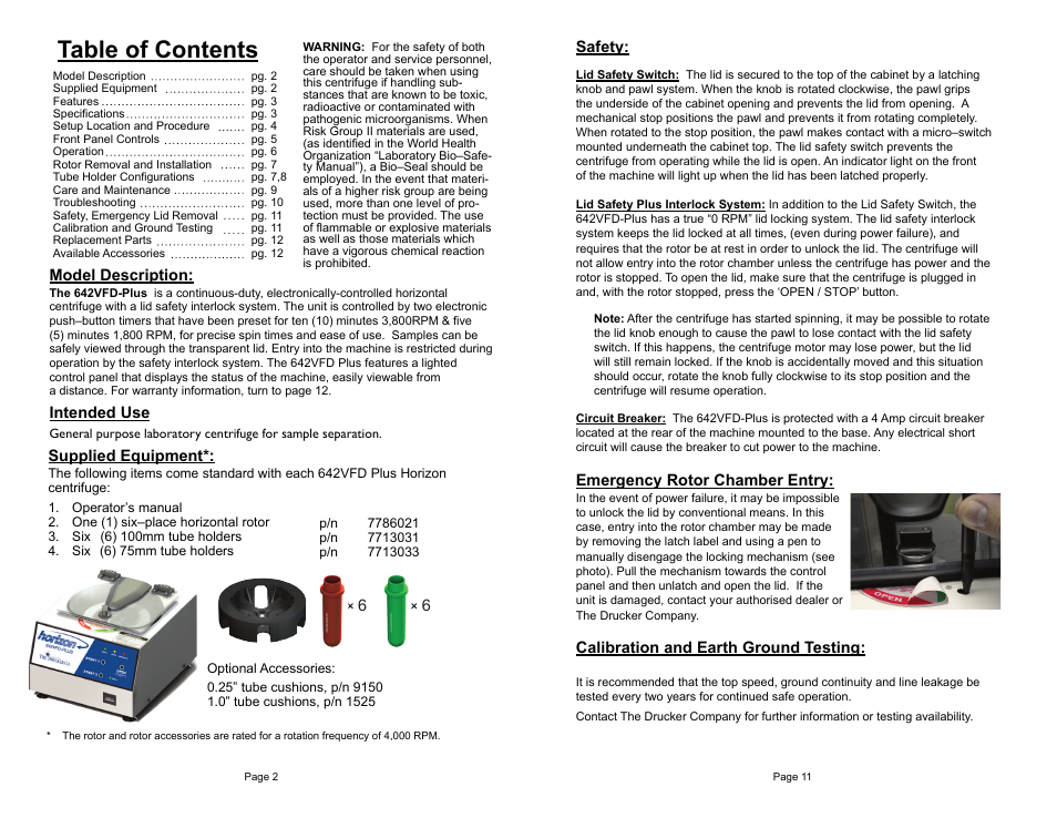 Drucker Diagnostics Model 642VFD Plus Centrifuge User Manual | Page 2 / 7