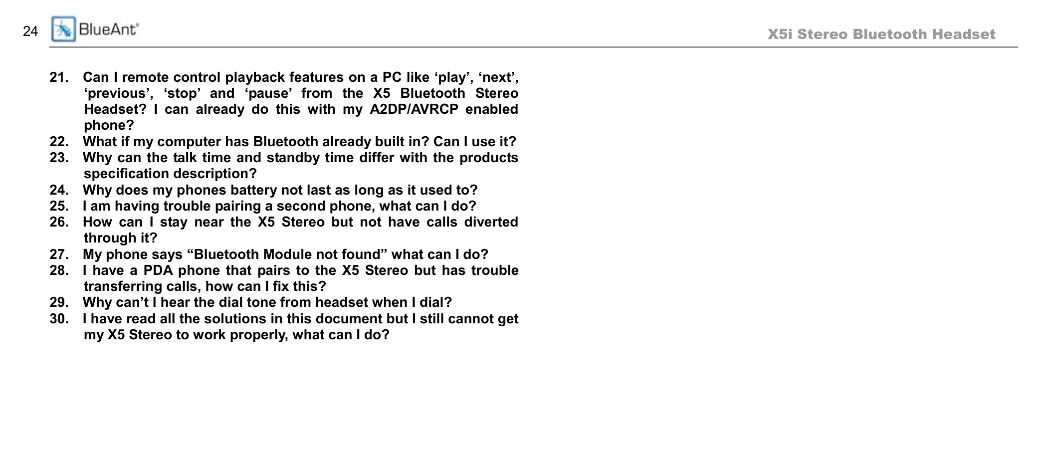 BlueAnt X5i User Manual | Page 24 / 37