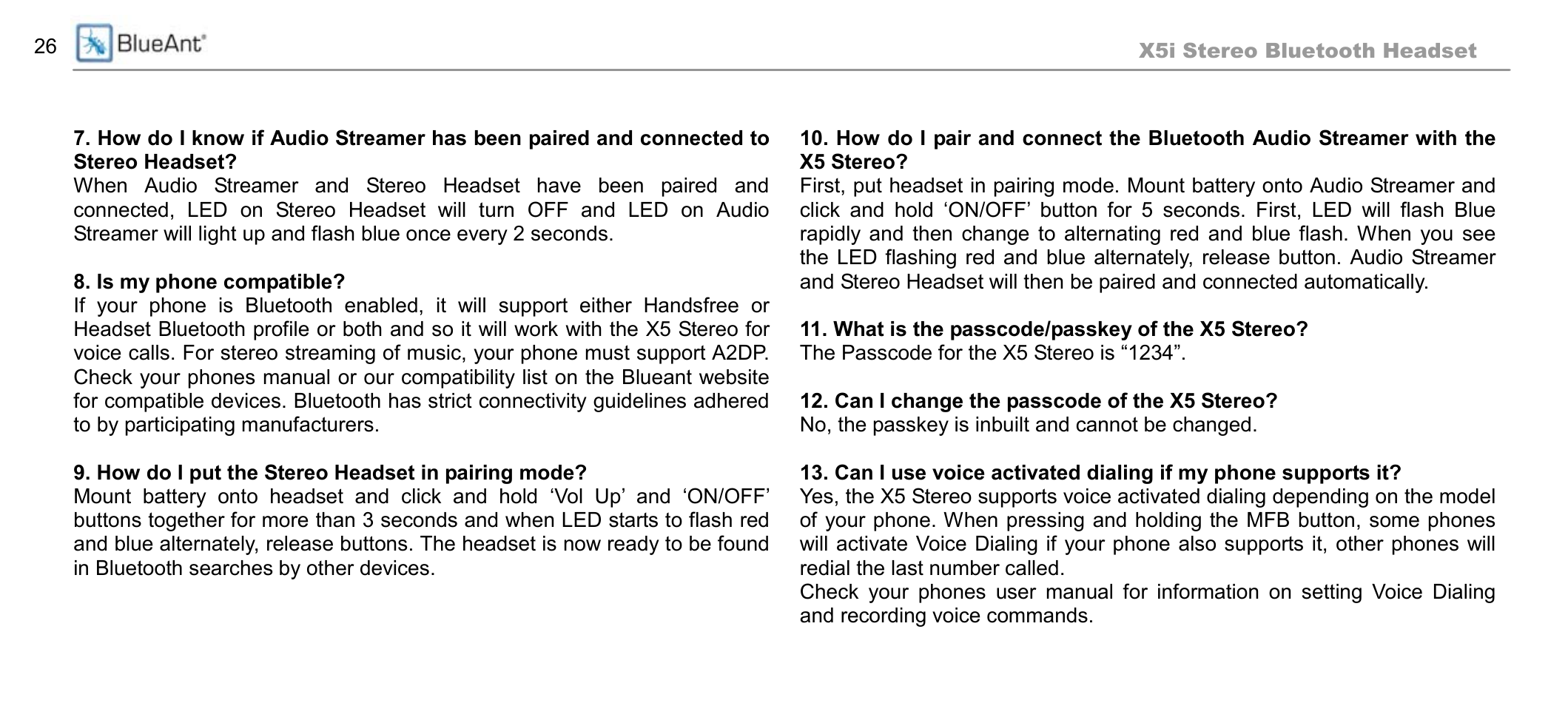 BlueAnt X5i User Manual | Page 26 / 37