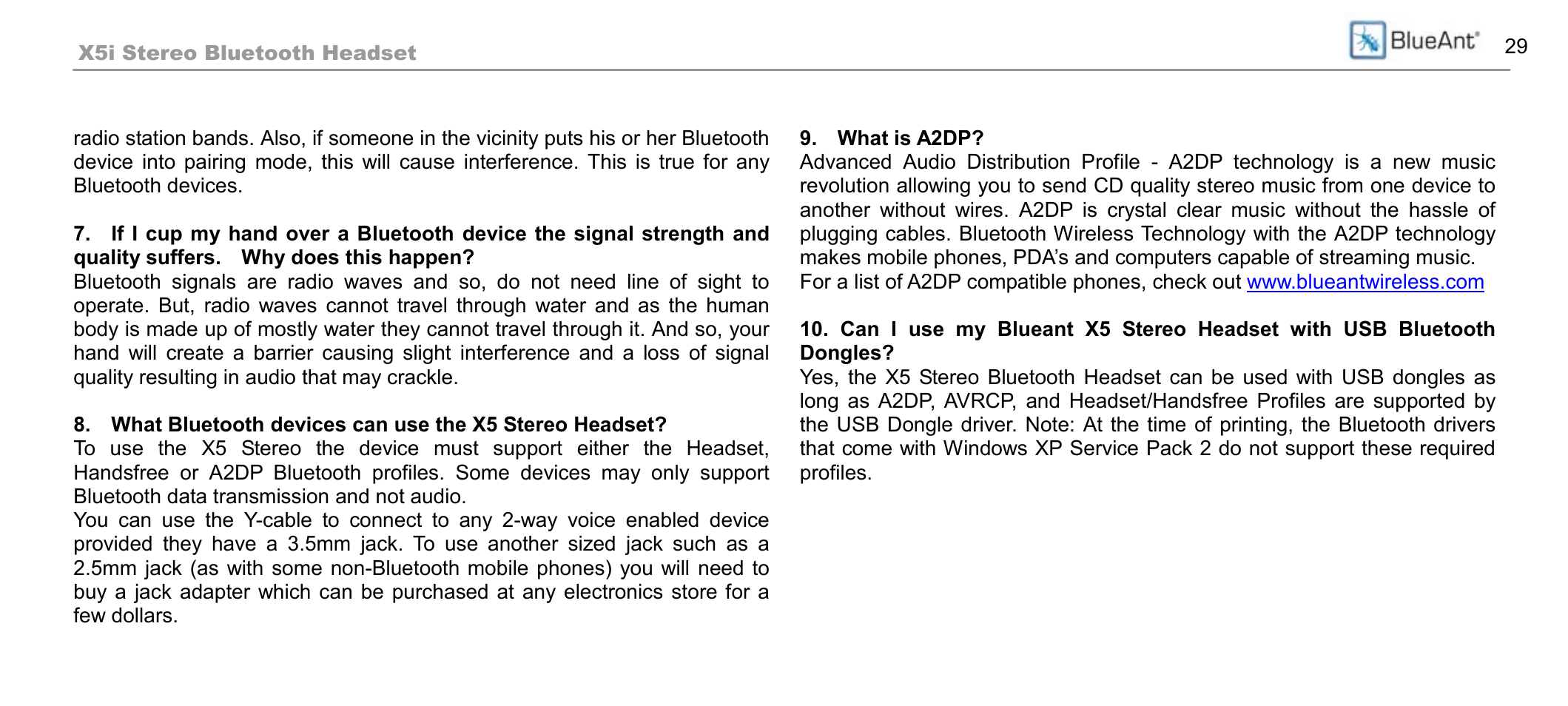 BlueAnt X5i User Manual | Page 29 / 37