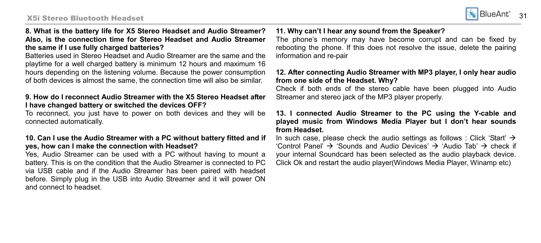 BlueAnt X5i User Manual | Page 31 / 37