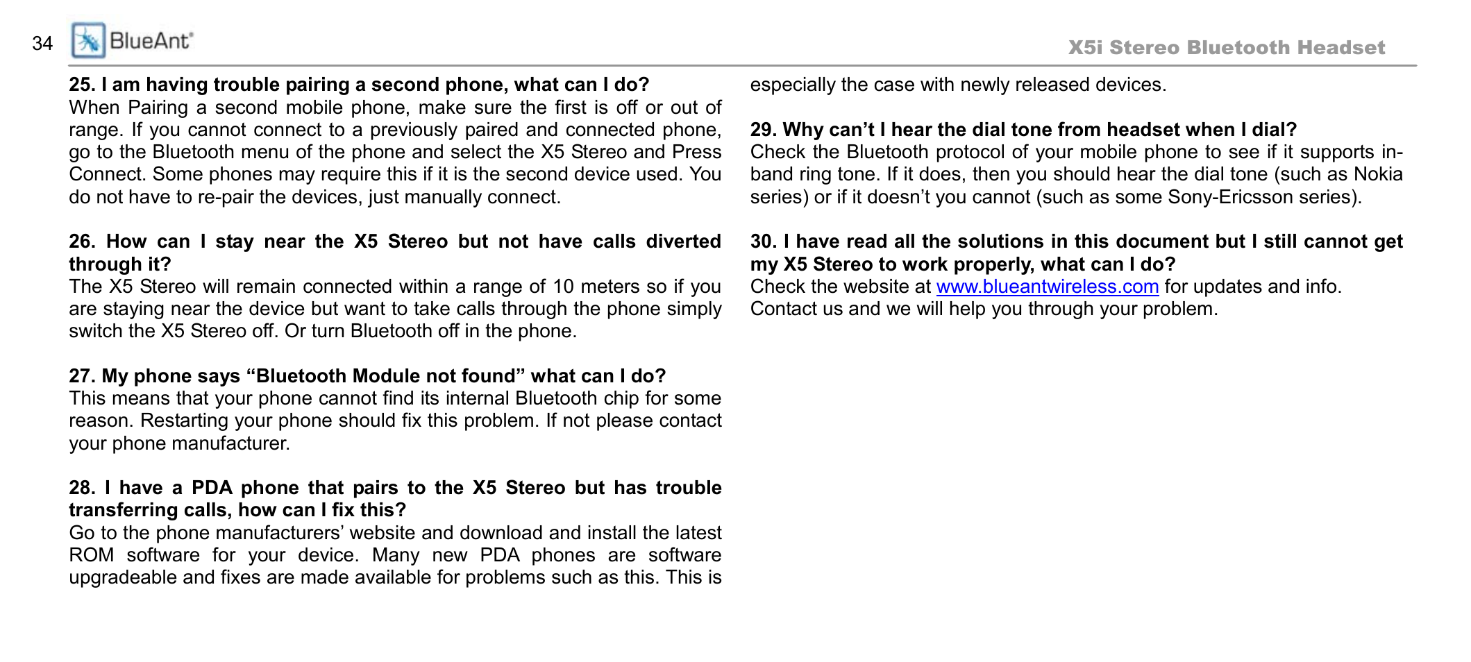 BlueAnt X5i User Manual | Page 34 / 37