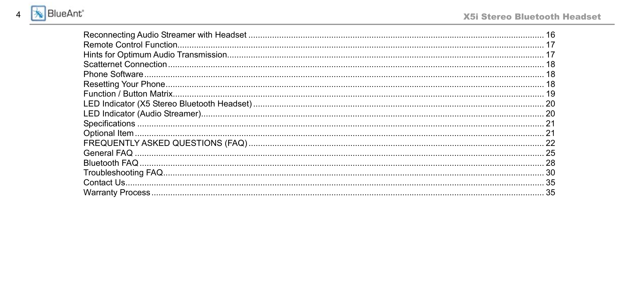 BlueAnt X5i User Manual | Page 4 / 37