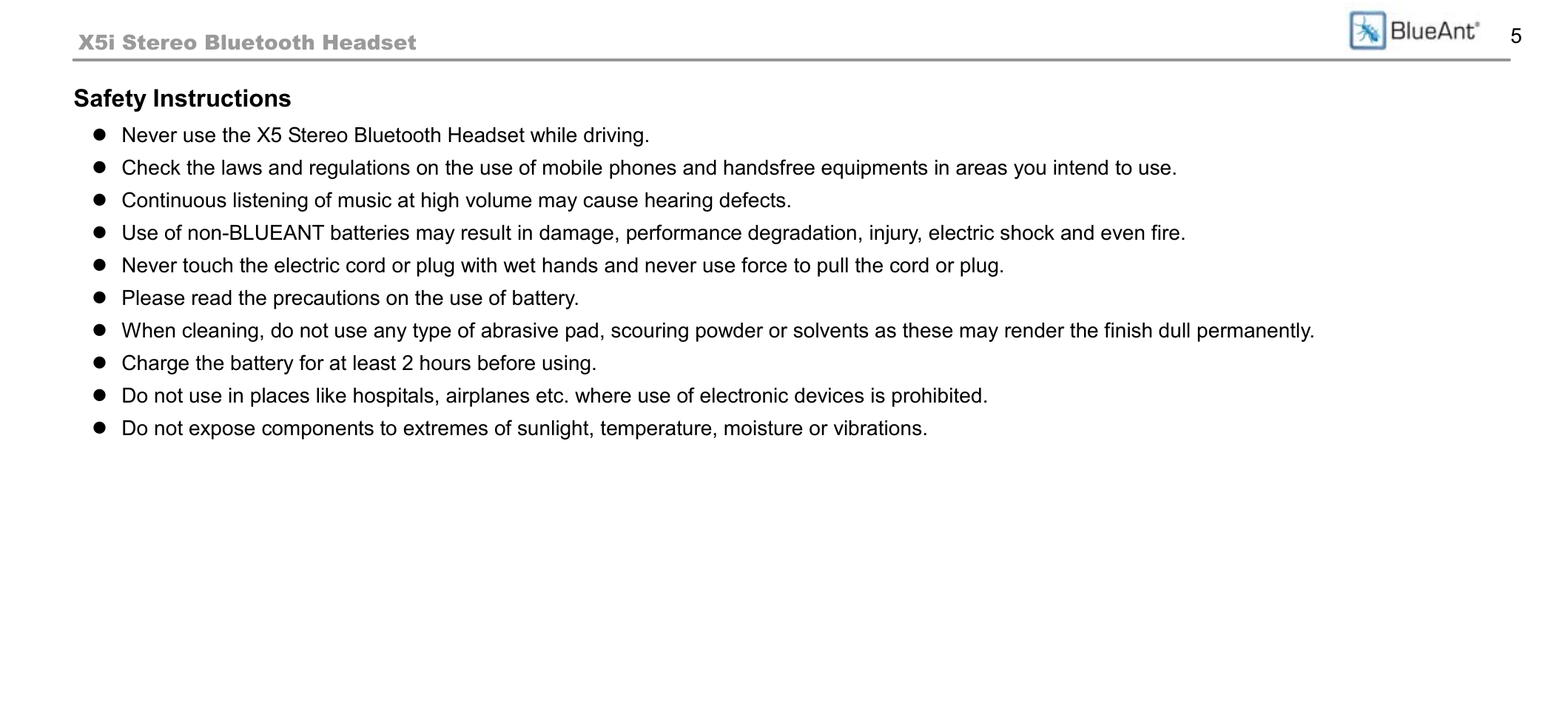 Safety instructions | BlueAnt X5i User Manual | Page 5 / 37