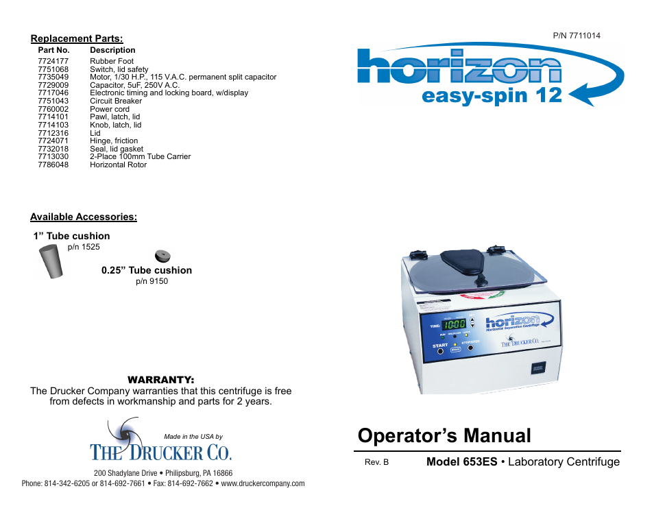 Drucker Diagnostics Model 653ES Centrifuge User Manual | 6 pages