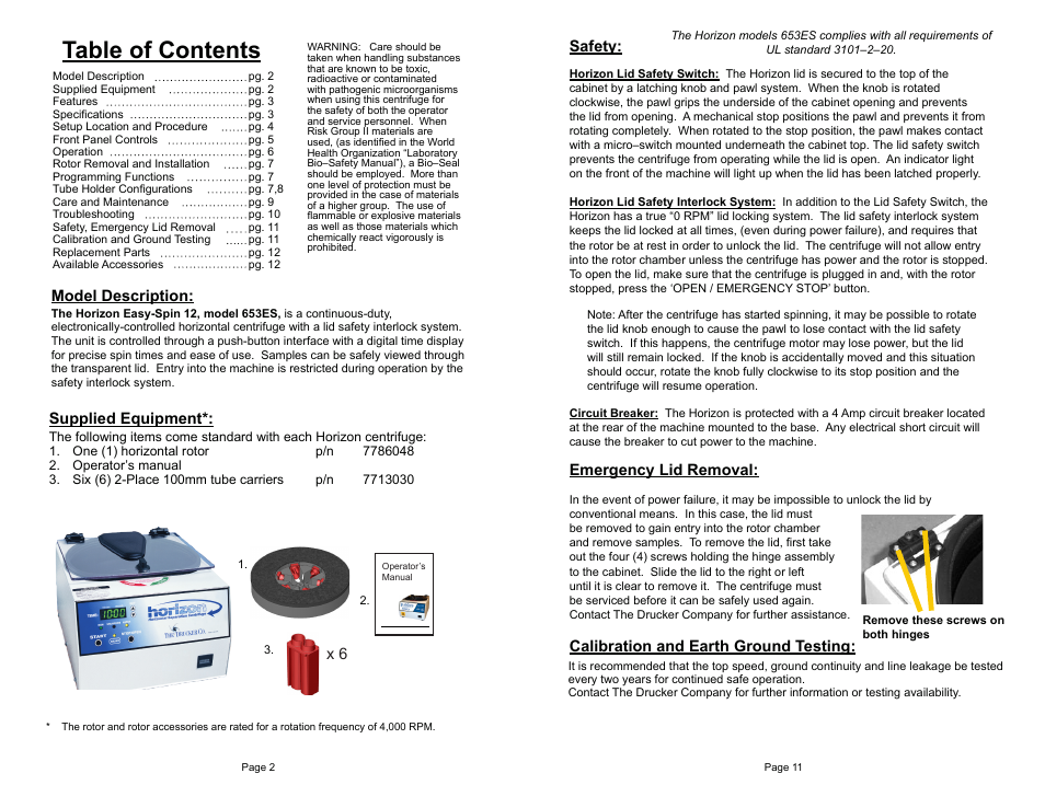 Drucker Diagnostics Model 653ES Centrifuge User Manual | Page 2 / 6