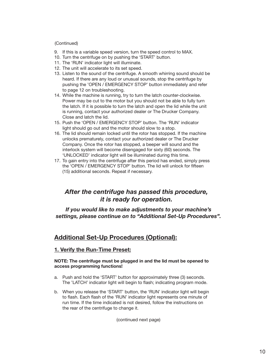 Additional set-up procedures (optional) | Drucker Diagnostics Model 755 Centrifuge User Manual | Page 10 / 24