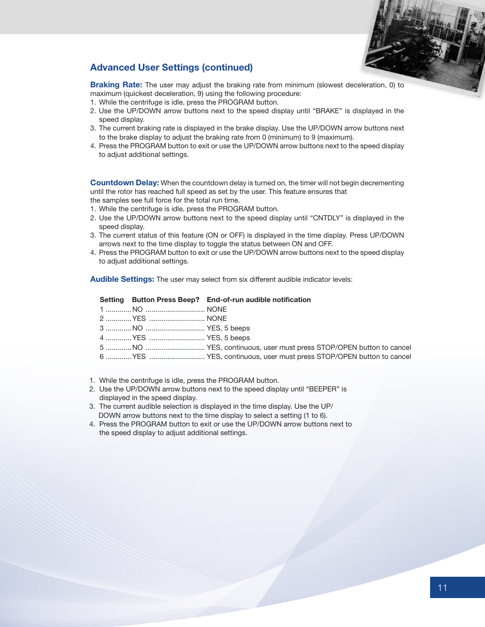11 advanced user settings (continued) | Drucker Diagnostics Model 755VES Centrifuge User Manual | Page 11 / 16