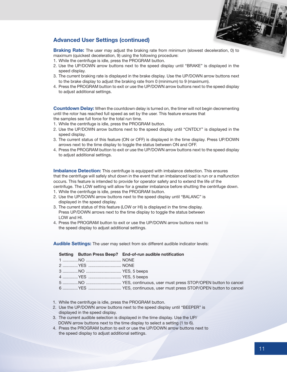 11 advanced user settings (continued) | Drucker Diagnostics Model 853VES Centrifuge User Manual | Page 11 / 16