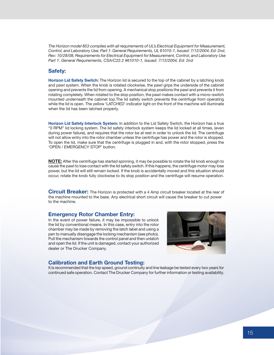 Drucker Diagnostics Model 853VES Centrifuge User Manual | Page 15 / 16