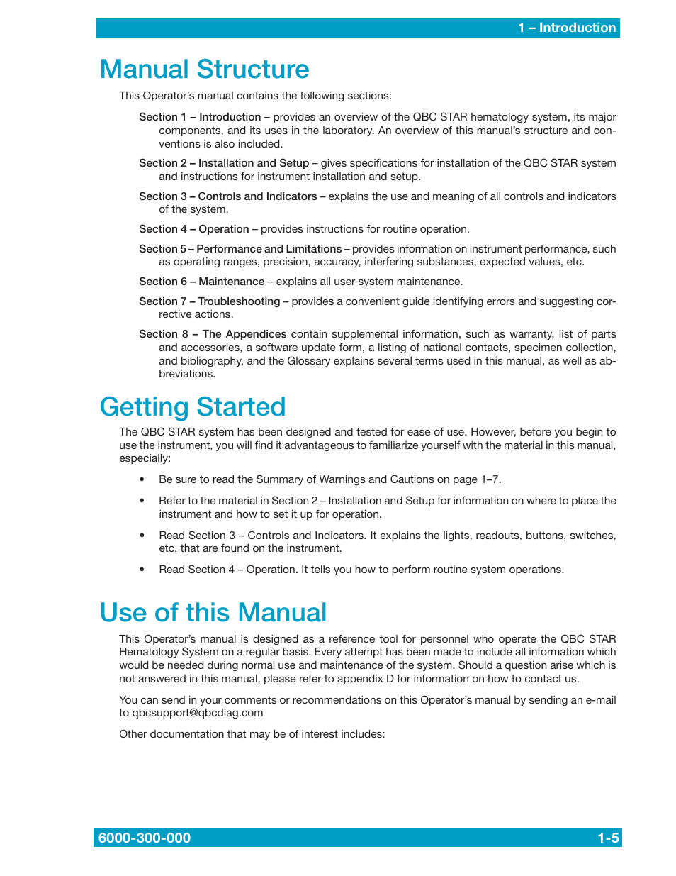 Manual structure, Getting started, Use of this manual | Drucker Diagnostics QBC STAR Dry Hematology Analyzer User Manual | Page 11 / 89