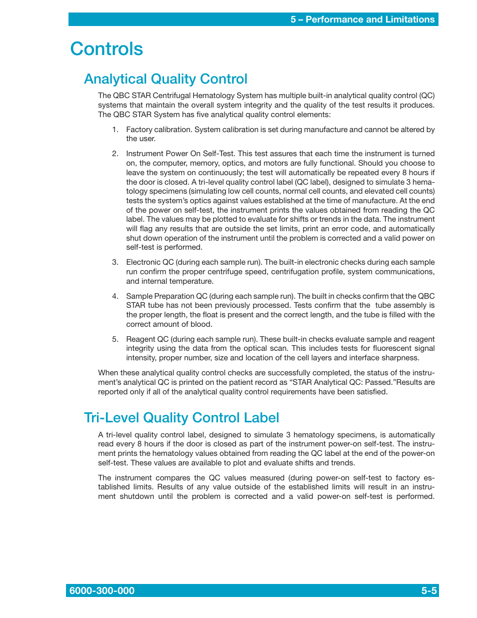 Controls, Analytical quality control, Tri-level quality control label | Drucker Diagnostics QBC STAR Dry Hematology Analyzer User Manual | Page 45 / 89