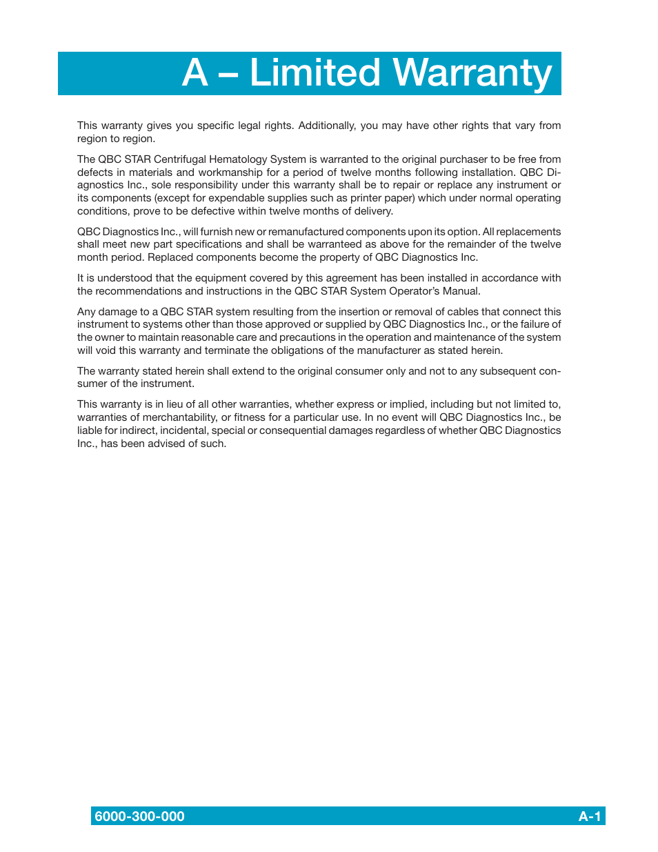 A – limited warranty | Drucker Diagnostics QBC STAR Dry Hematology Analyzer User Manual | Page 73 / 89