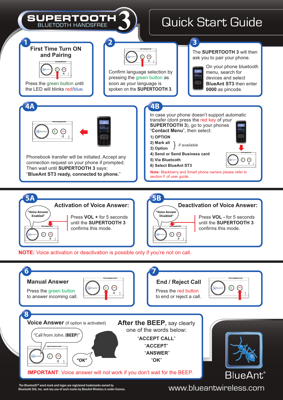 BlueAnt 3 User Manual | 2 pages