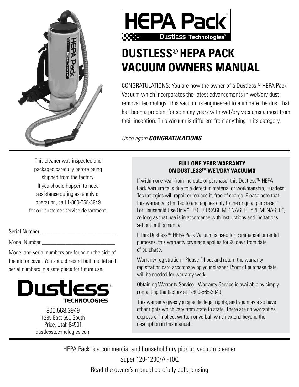 Dustless HEPAPack User Manual | 4 pages