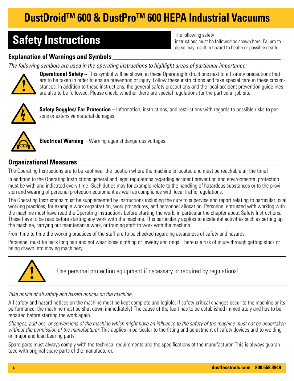 Safety instructions | Dustless DustDroid 600 User Manual | Page 4 / 12