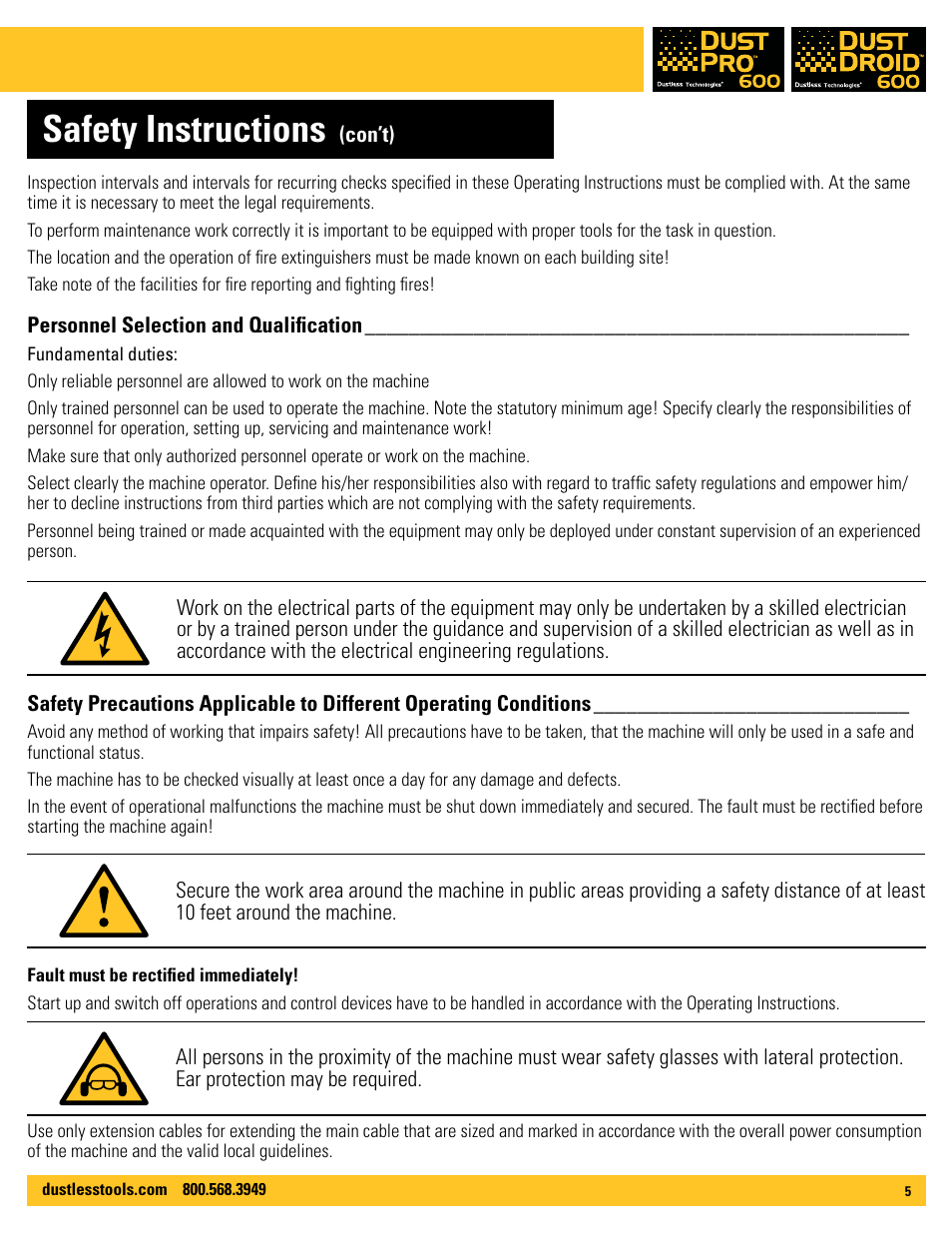 Safety instructions | Dustless DustDroid 600 User Manual | Page 5 / 12