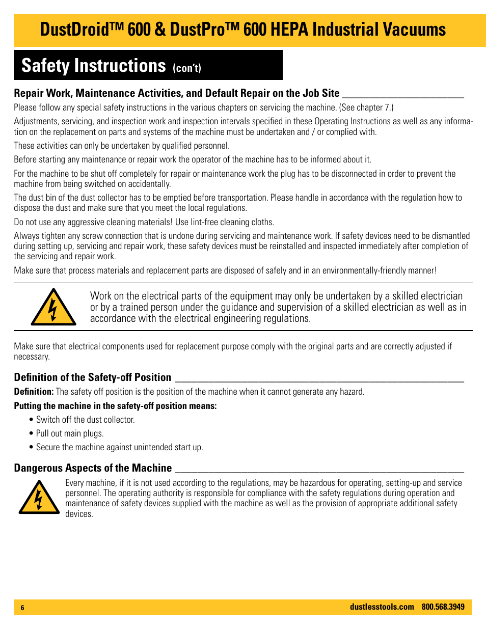 Safety instructions | Dustless DustDroid 600 User Manual | Page 6 / 12