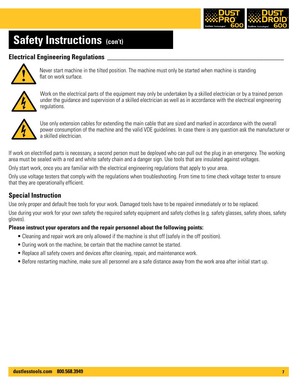 Safety instructions | Dustless DustDroid 600 User Manual | Page 7 / 12