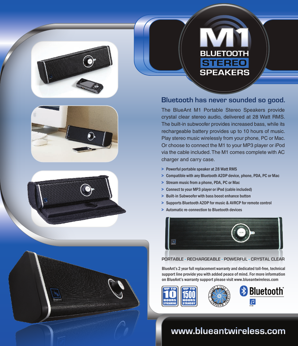 Bluetooth, Has never sounded so good | BlueAnt BlueAnt M1 User Manual | Page 2 / 2