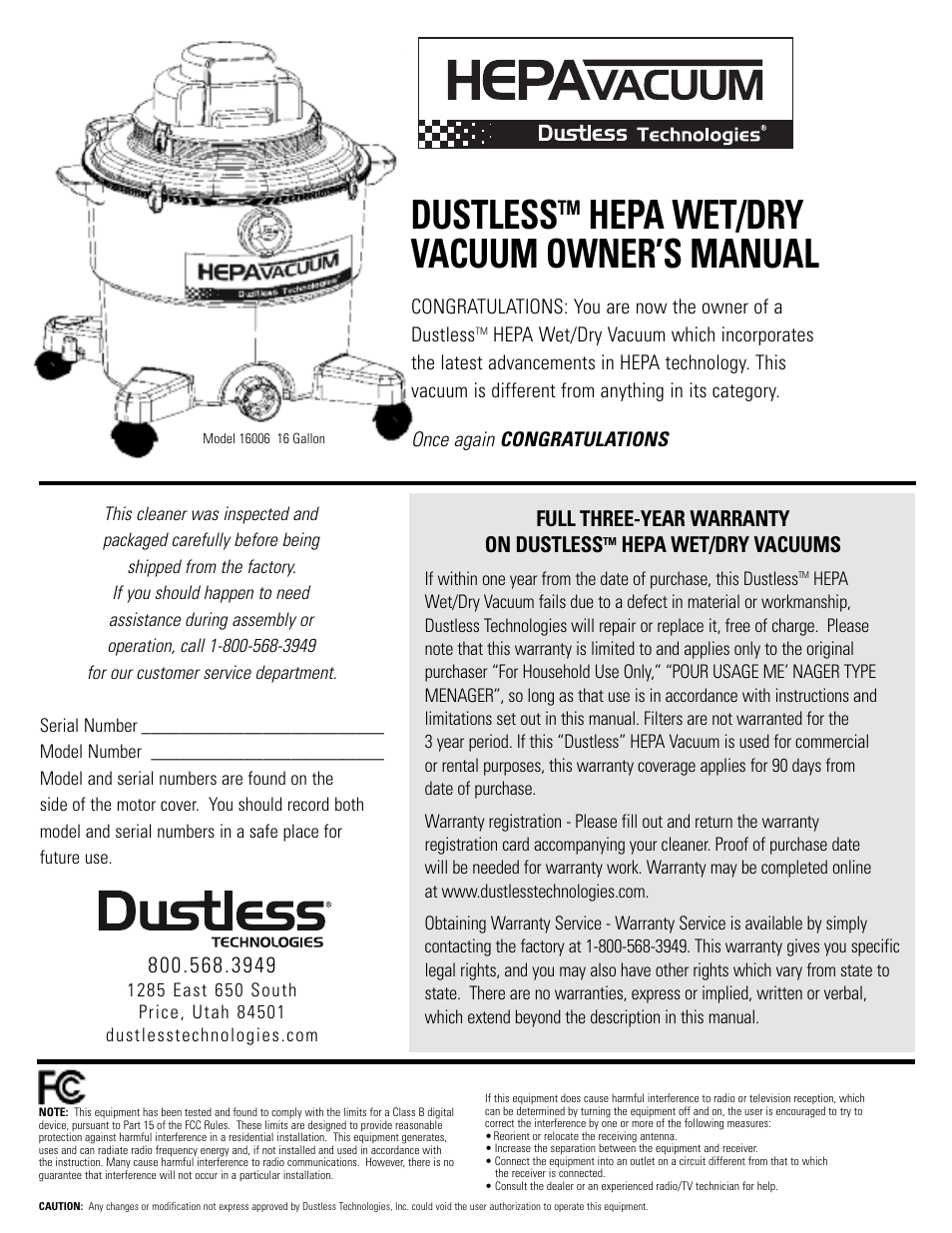 Dustless HEPA Kit 16006 User Manual | 8 pages